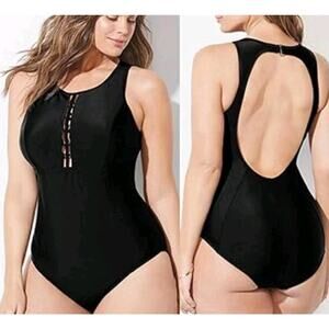 Swimsuits For All Women's Plus Size 18 Black One Piece Bathing Suit Bra Cups